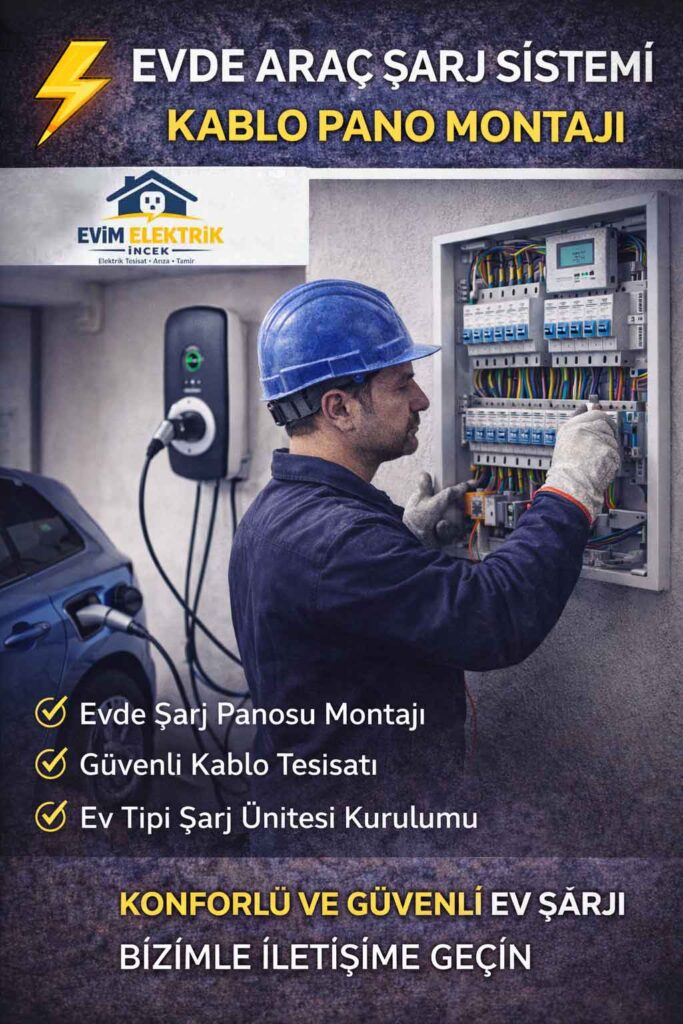 Evde Araç Şarj Sistemi Kablo Pano Montajı